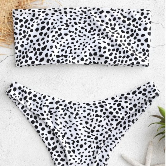 2/25$ - Zaful Dalmatian Print Back Lace-Up Bikini - Picture 1 of 5